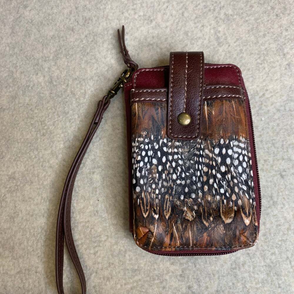 The Sak Leather Smartphone Wristlet Wallet with Pheasant Feather Motif